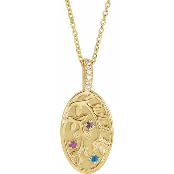 Customized 14K Yellow Gold Diamond Family Tree Pendant Necklace