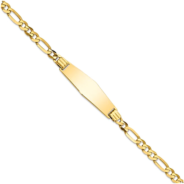 14K Yellow Gold Engravable ID Bracelet with Figaro Chain