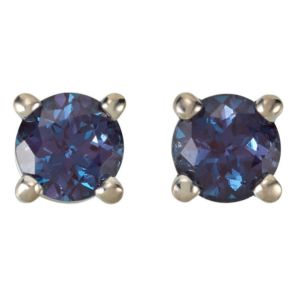 Natural Alexandrite Full Color Change Stud Earrings 14K White, Yellow, Rose Gold