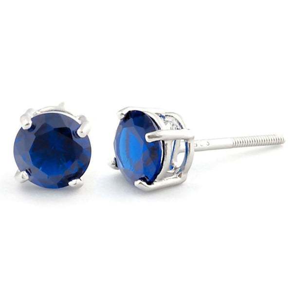 Virgo: 8mm, 4.0ct Created Ceylon Sapphire Screw Back Earrings 925 SS - Trustmark Jewelers - Earrings - 1