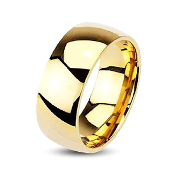 Valiant: Gold 8mm Domed Comfort Fit Stainless Steel Wedding Band Ring - Trustmark Jewelers - Wedding Bands - 1