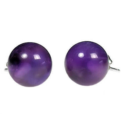 10mm Brazilian Amethyst Ball Stud Earrings 925 Sterling Silver - Trustmark Jewelers - Earrings - 1
