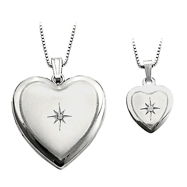 Heart and Star Just Like Mommy Diamond Silver Locket and Pendant Necklace  Set