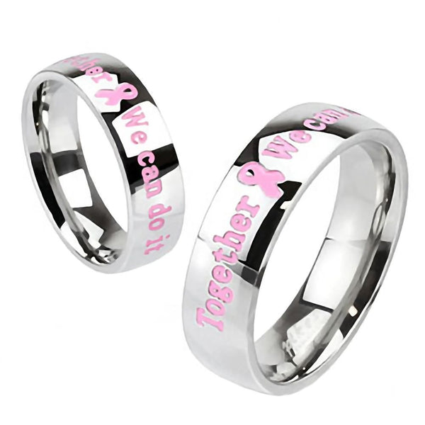 Rosalind: “Together We Can Do It” Pink Ribbon 316 Steel Fashion Ring - Trustmark Jewelers - Fashion Rings