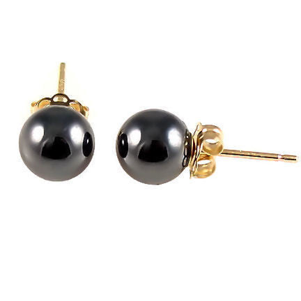 4mm Black Hematine Ball Stud Earrings 14K Yellow Gold - Trustmark Jewelers - Earrings