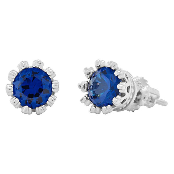 Amira: 6mm, 1.5ct created Blue Sapphire Crown Set Screw Back Earrings - Trustmark Jewelers - Earrings