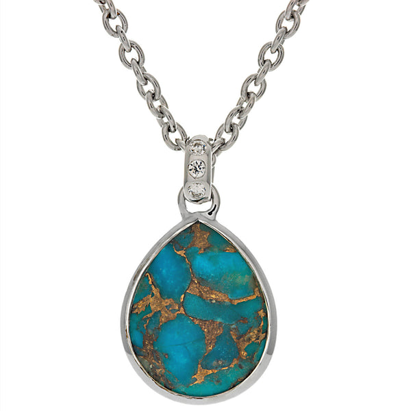 Tanya: 16 Inch Freeform Faceted Quartz over Turquoise Pear Drop Necklace 925 Silver - Trustmark Jewelers - Pendants and Necklaces