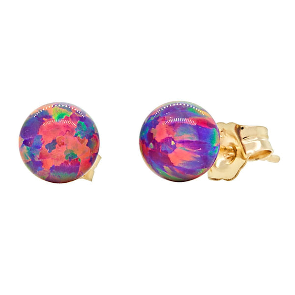 Elizabeth: Royal Lavender Created Australian Opal Ball Stud Earrings 14k Yellow Gold - TrustmarkJewelers.com