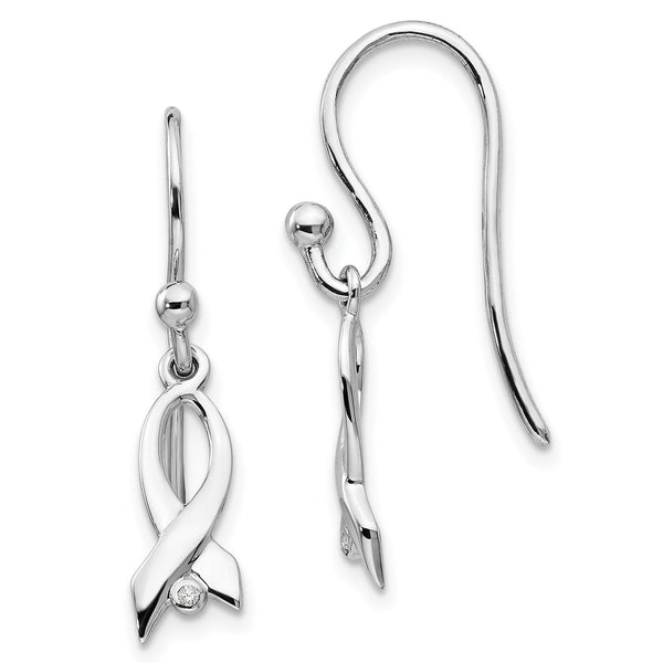 White Ice .01ct Diamond Ribbon Dangle Earrings Sterling Silver