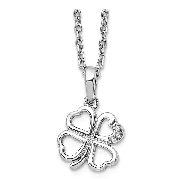 White Ice .01ct Diamond Clover Pendant Necklace Sterling Silver