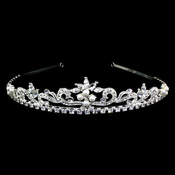 Sarina: Gorgeous Low Profile Swarovski Rhinestone & Pearl Tiara - Trustmark Jewelers - Combs and Tiaras - 1