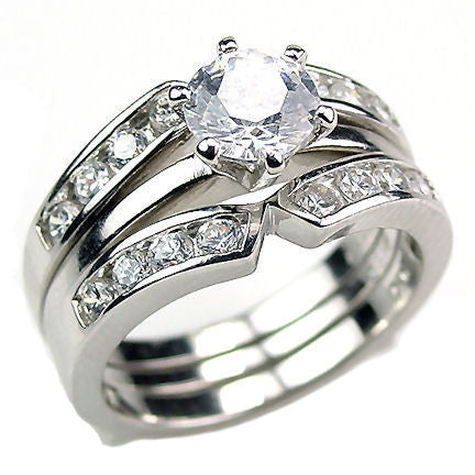 Holly: 2.2ct CZ Simulated Diamond Wedding Set with Ring Guard - Trustmark Jewelers - Wedding Ring Sets - 1