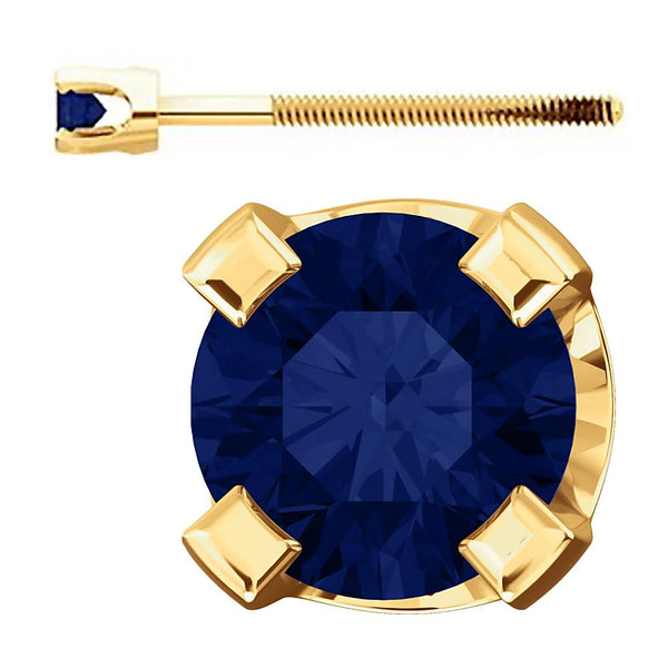 2mm, 0.06cts Trustmark Created Sapphire 4-Prong Screw Back Stud Earrings 14K Yellow Gold - 1000Jewels.com
