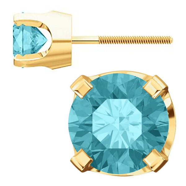 5mm, 1.0cts Genuine Natural Blue Zircon 4-Prong Screw Back Stud Earrings 14K Yellow Gold - 1000Jewels.com