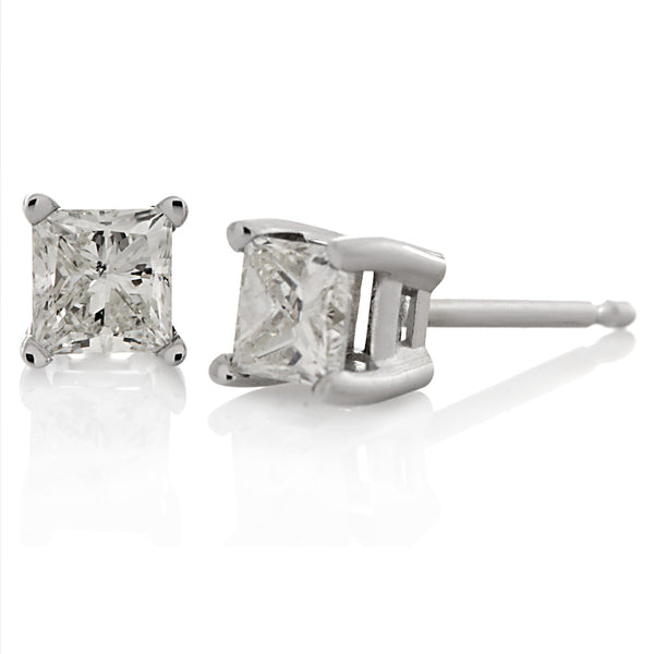 Princess-Cut White Diamond 14K Gold Stud Earrings Basket Setting G-H I1 - Trustmark Jewelers - Earrings - 1