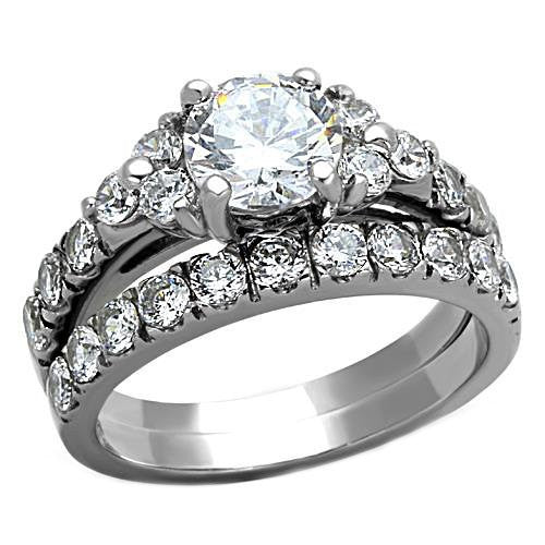 Phoebe: 3.6ct IOF CZ Shoulder Accented 2 Pc Wedding Ring Set 316 Steel - Trustmark Jewelers - Wedding Ring Sets