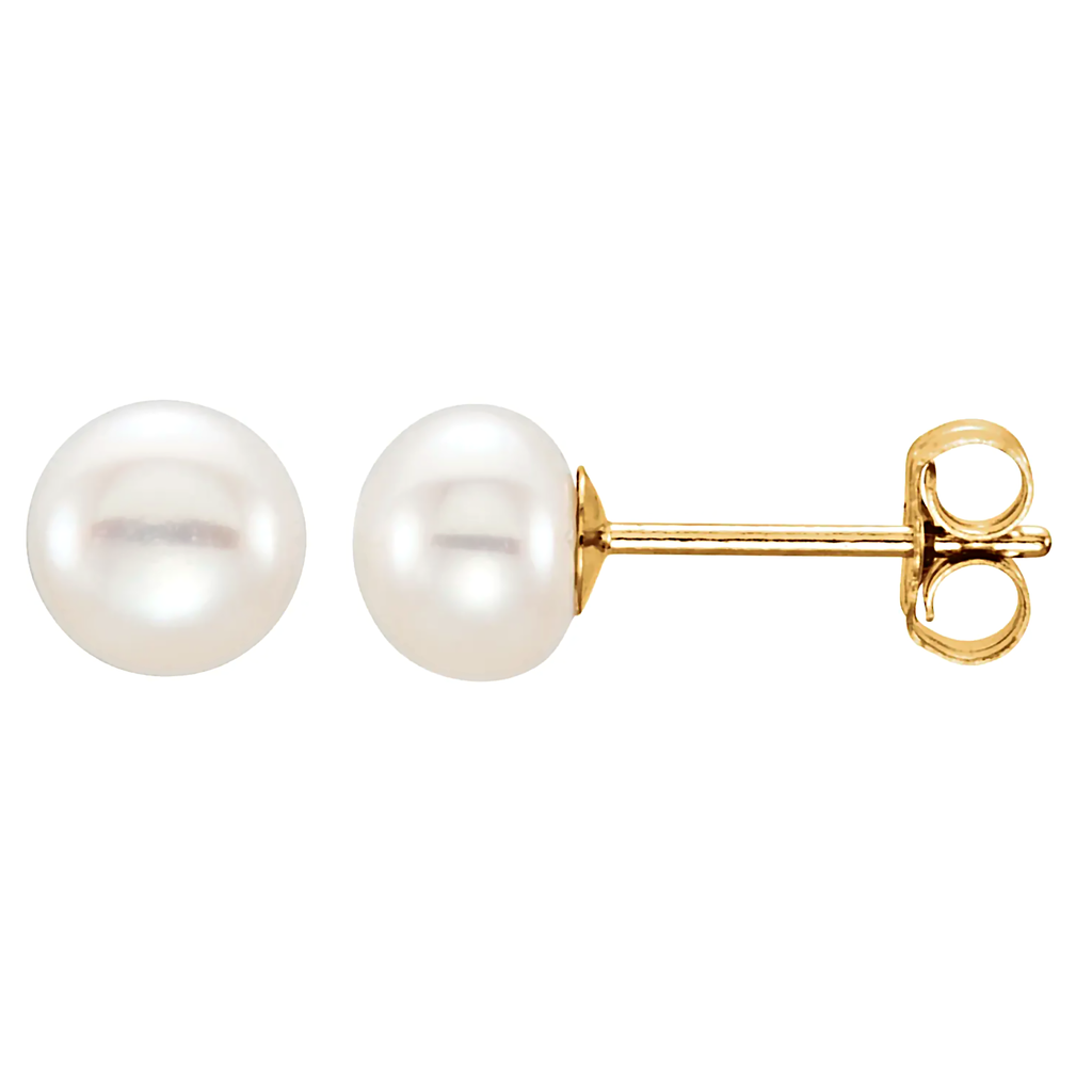 14K Yellow Gold Cultured White Freshwater Pearl Stud Earrings