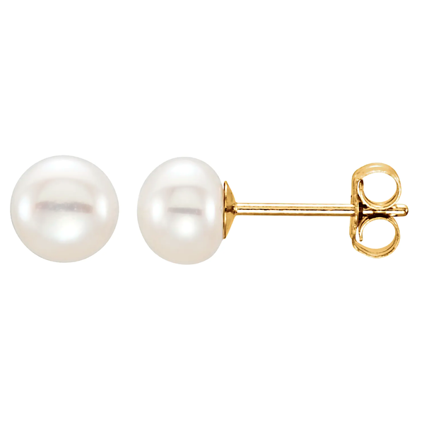 14K Yellow Gold Cultured White Freshwater Pearl Stud Earrings