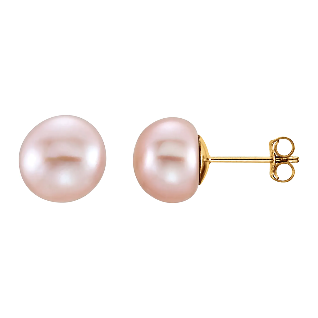 14K Yellow Gold Cultured Pink Freshwater Pearl Stud Earrings