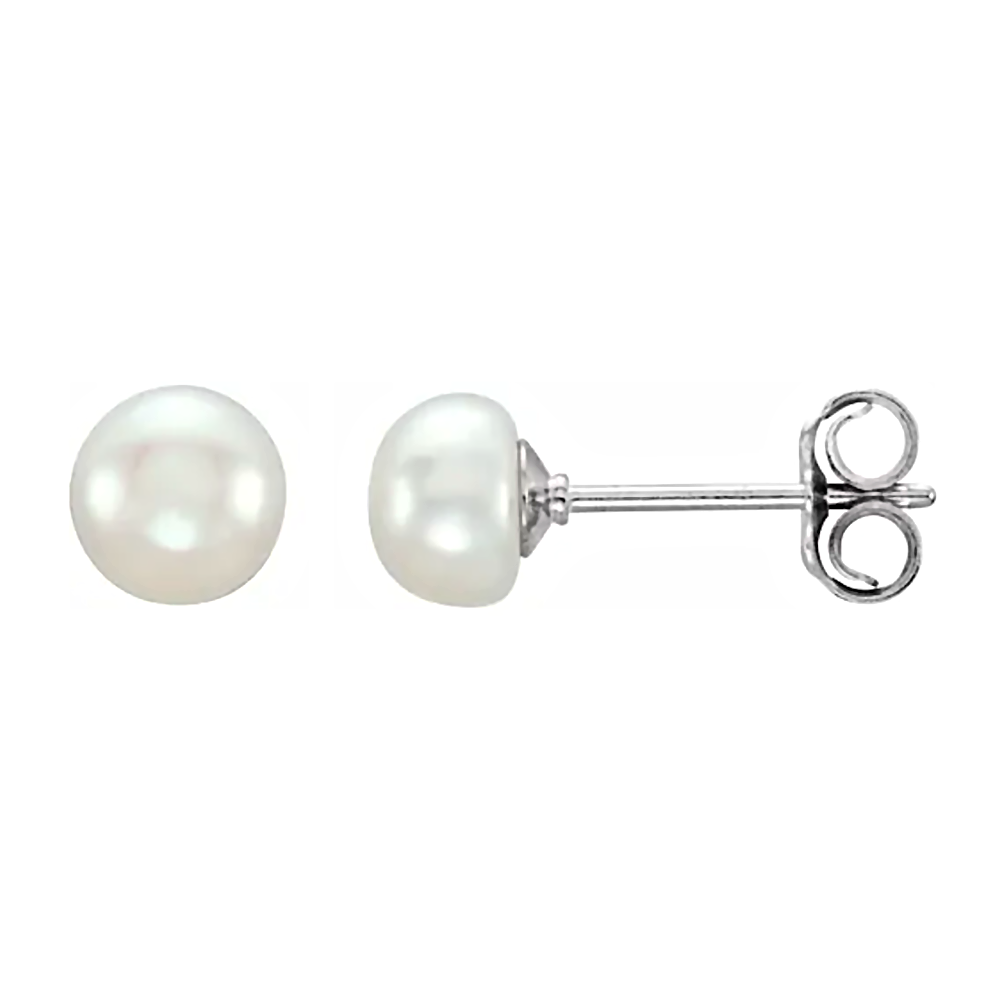 Sterling Silver Cultured White Freshwater Pearl Stud Earrings