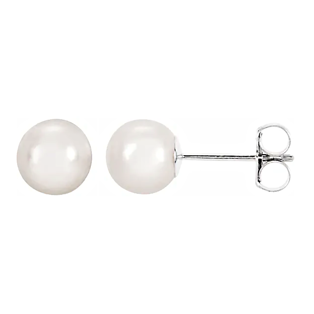 14K White Gold Cultured White Akoya Pearl Stud Earrings