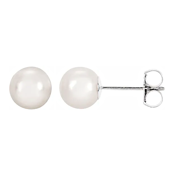 14K White Gold Cultured White Akoya Pearl Stud Earrings