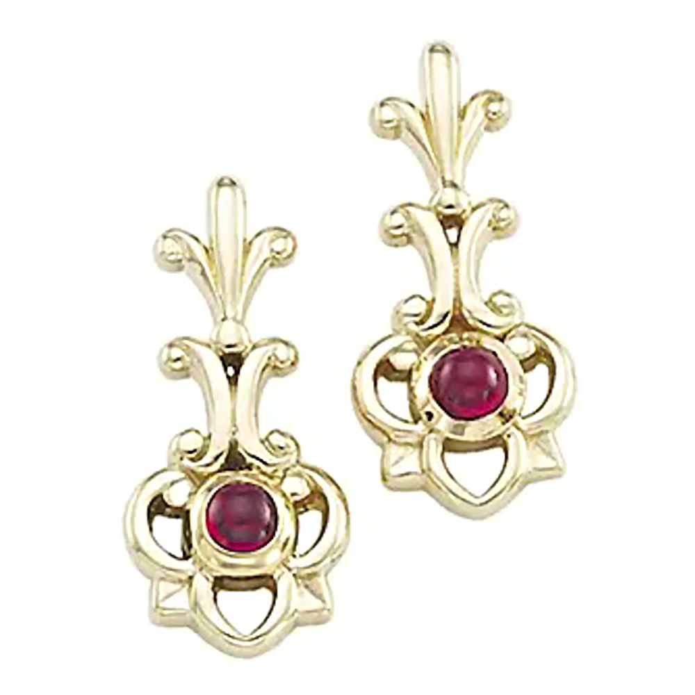14K Yellow Gold 3 mm Natural Ruby Vintage Style Earrings