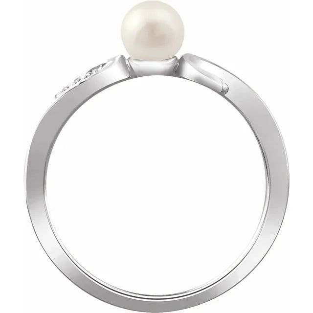 14K White Gold Cultured White Freshwater Pearl & .02 CTW Natural Diamond Ring