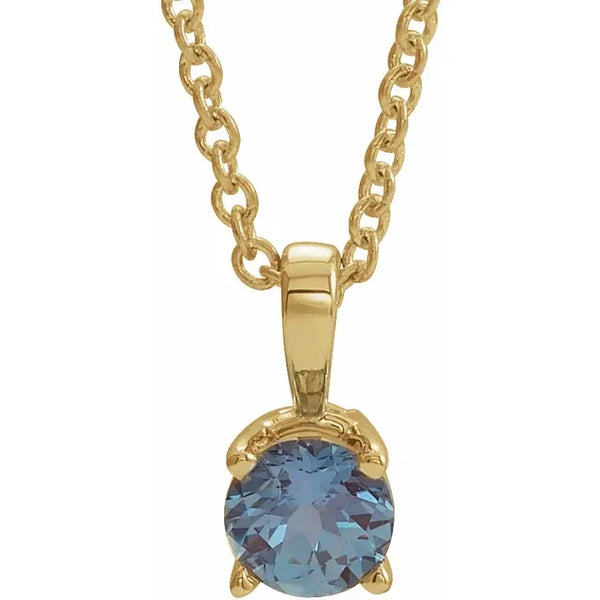 14K Yellow Gold 6mm Birthstone Pendant Necklace 16"-18"