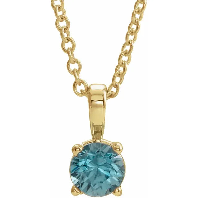 14K Yellow Gold 6mm Birthstone Pendant Necklace 16"-18"