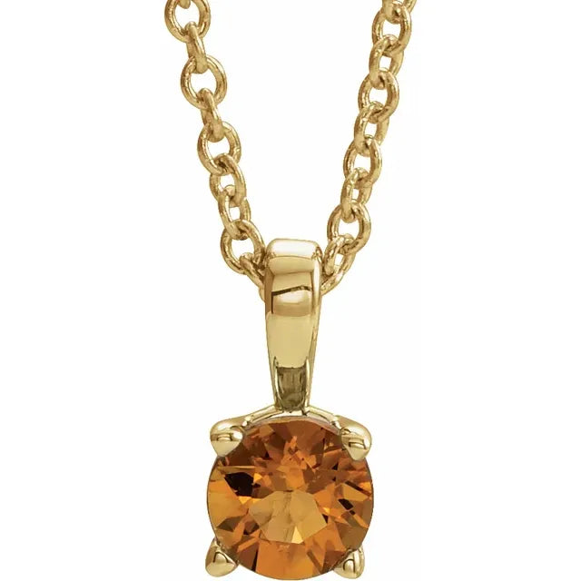 14K Yellow Gold 6mm Birthstone Pendant Necklace 16"-18"