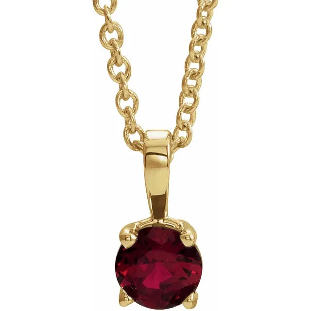 14K Yellow Gold 6mm Birthstone Pendant Necklace 16"-18"