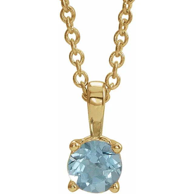 14K Yellow Gold 6mm Birthstone Pendant Necklace 16"-18"