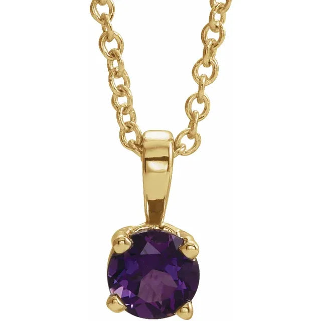 14K Yellow Gold 6mm Birthstone Pendant Necklace 16"-18"