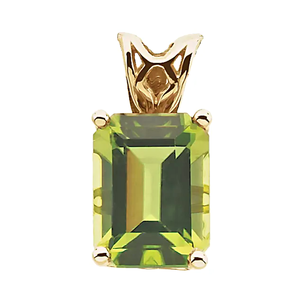 14K Yellow Gold Natural Green Peridot Scroll Setting Pendant