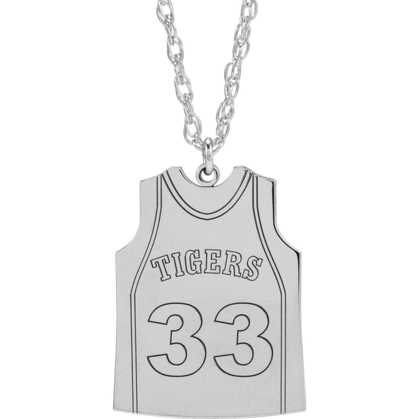14K White Gold Customizable Basketball Jersey Pendant Necklace