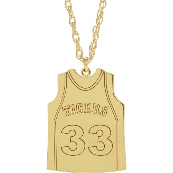 14K Yellow Gold Customizable Basketball Jersey Pendant Necklace