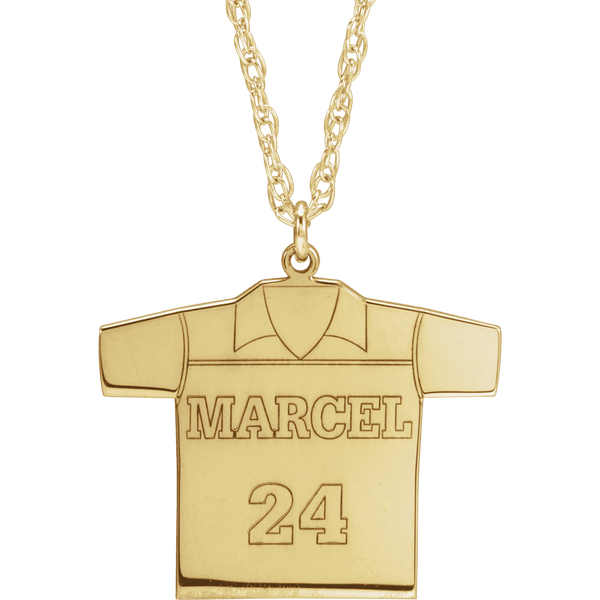 14K Yellow Gold Customizable Soccer Jersey Pendant Necklace