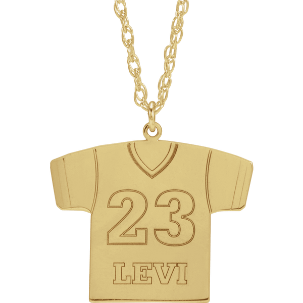 14K Yellow Gold Customizable Football Jersey Pendant Necklace