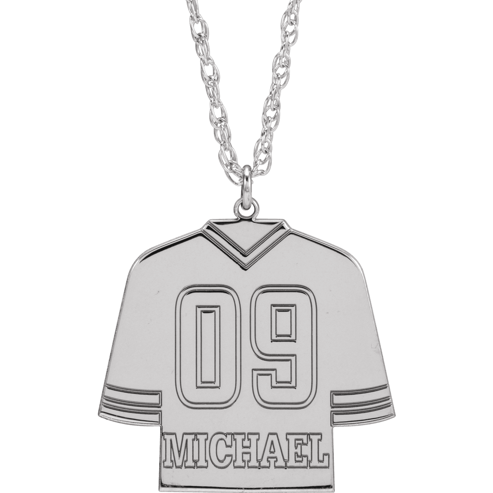 14K White Gold Customizable Hockey Jersey Pendant Necklace