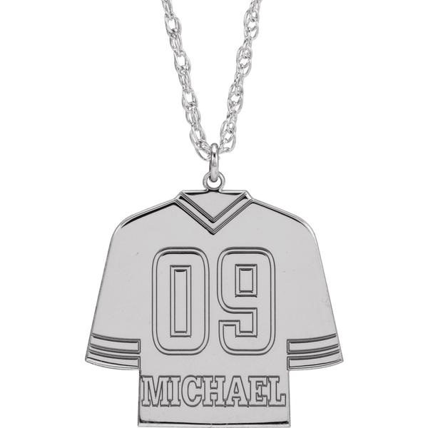 14K White Gold Customizable Hockey Jersey Pendant Necklace