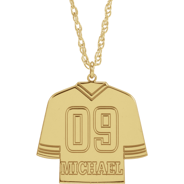 14K Yellow Gold Customizable Hockey Jersey Pendant Necklace