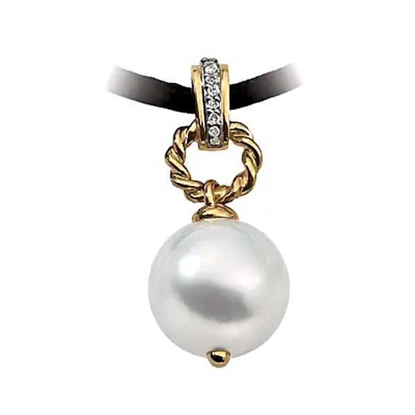18K Yellow Gold Pearl and .04 CTW Natural Diamond Pendant