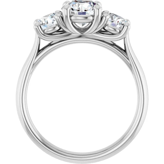 14K White Gold 6.5mm Brilliant Cut Ice on Fire CZ Three Stone Engagement Ring