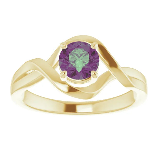 14K Yellow Gold 5.5mm Round Synthetic Alexandrite Infinity Engagement Ring