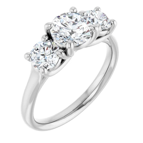 14K White Gold 6.5mm Brilliant Cut Ice on Fire CZ Three Stone Engagement Ring