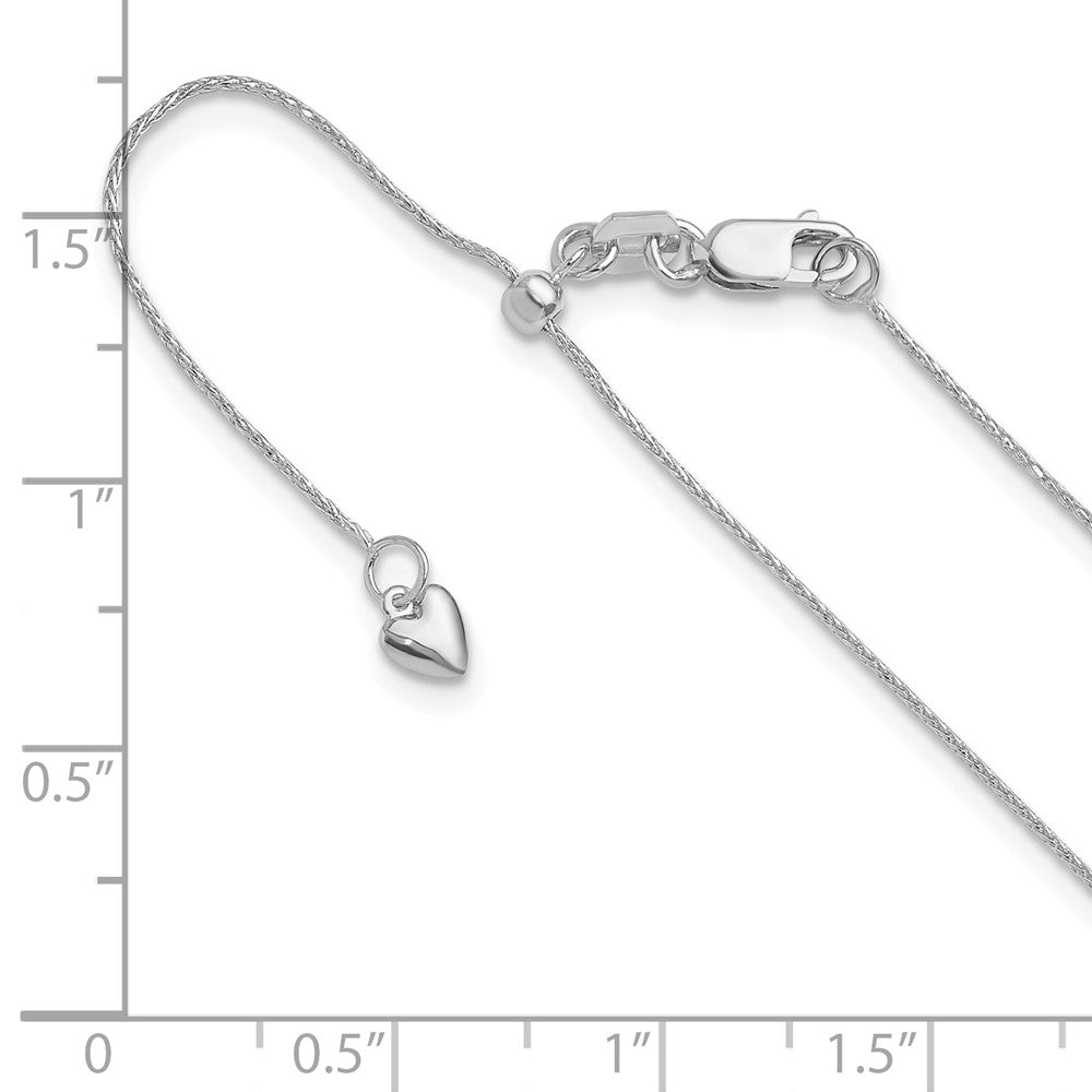 Adjustable Wheat Chain Necklace, Solid 14K White Gold, 16 to 22 Inches