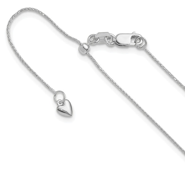 Adjustable Wheat Chain Necklace, Solid 14K White Gold, 16 to 22 Inches