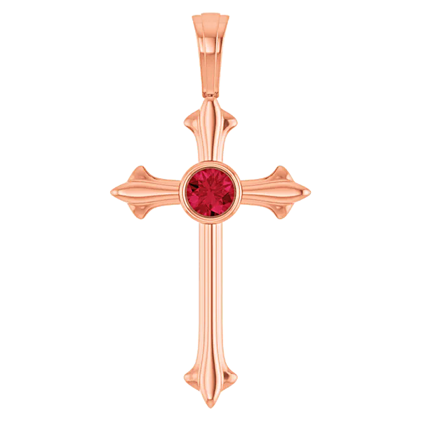 14K Rose Gold 3mm Natural Ruby Cross Pendant July Birthstone