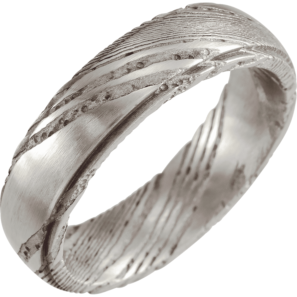 Damascus Steel 6mm Flat Patterned Band Ring